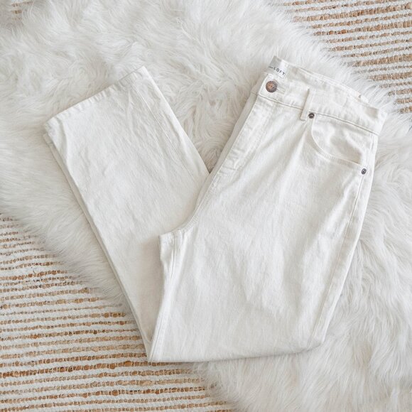 Loft Jeans Sz 30 10 White Denim High Waist Straight Leg Crop Minimalist - Picture 1 of 8